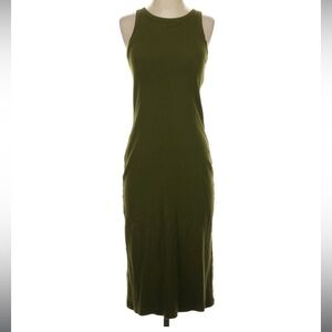 Uniqlo Sleeveless Olive Green Ribbed Midi Dress with built in bra